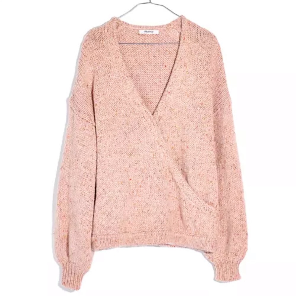 Madewell Pink Speckled V-Neck Wrap Sweater